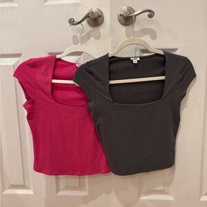 Two Garage Portia Square Neckline T Shirts Pink & Gray